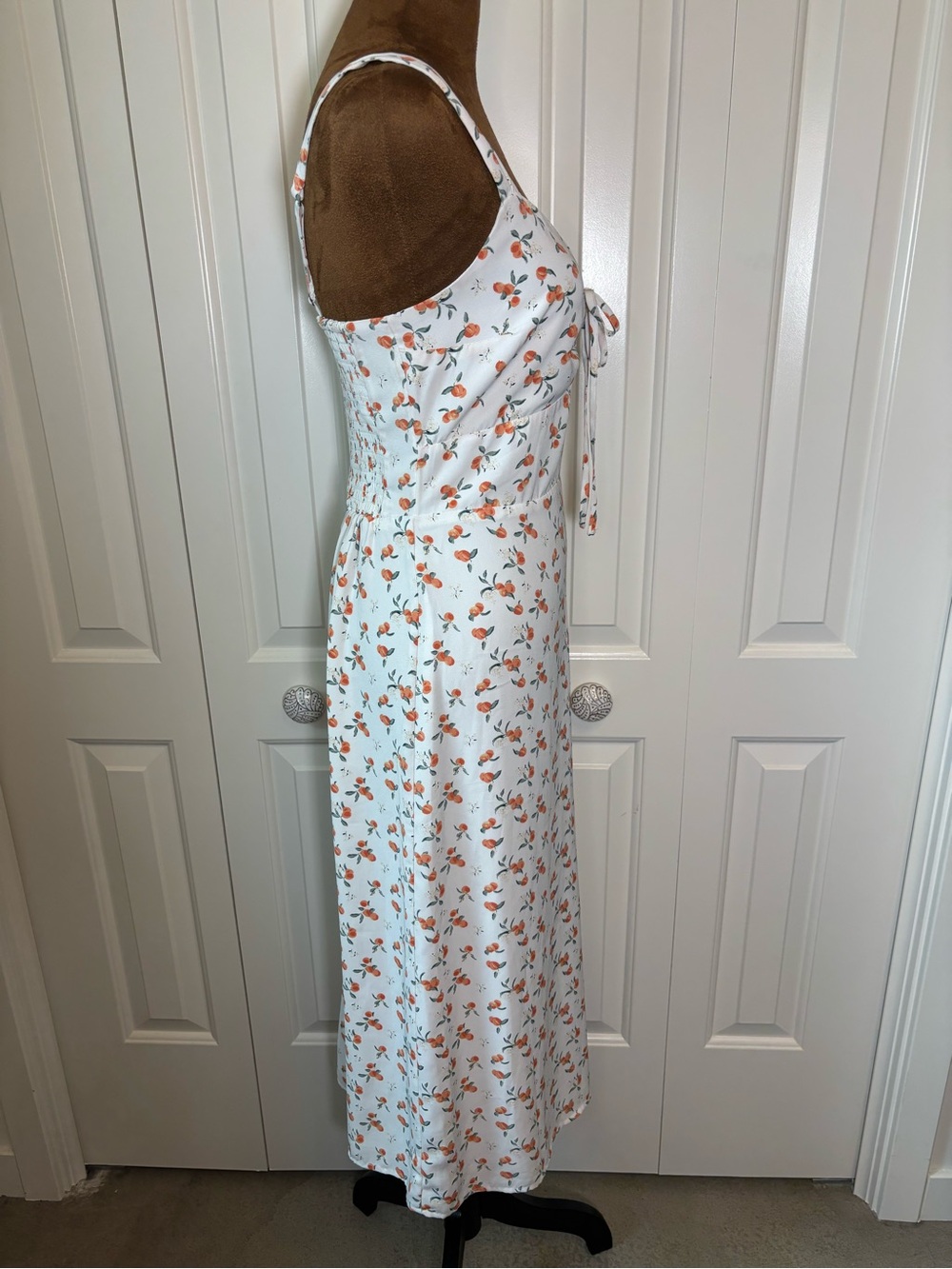 Abercrombie & Fitch Cinch-Front Midi Dress in Peach Print Small - Picture 10 of 16